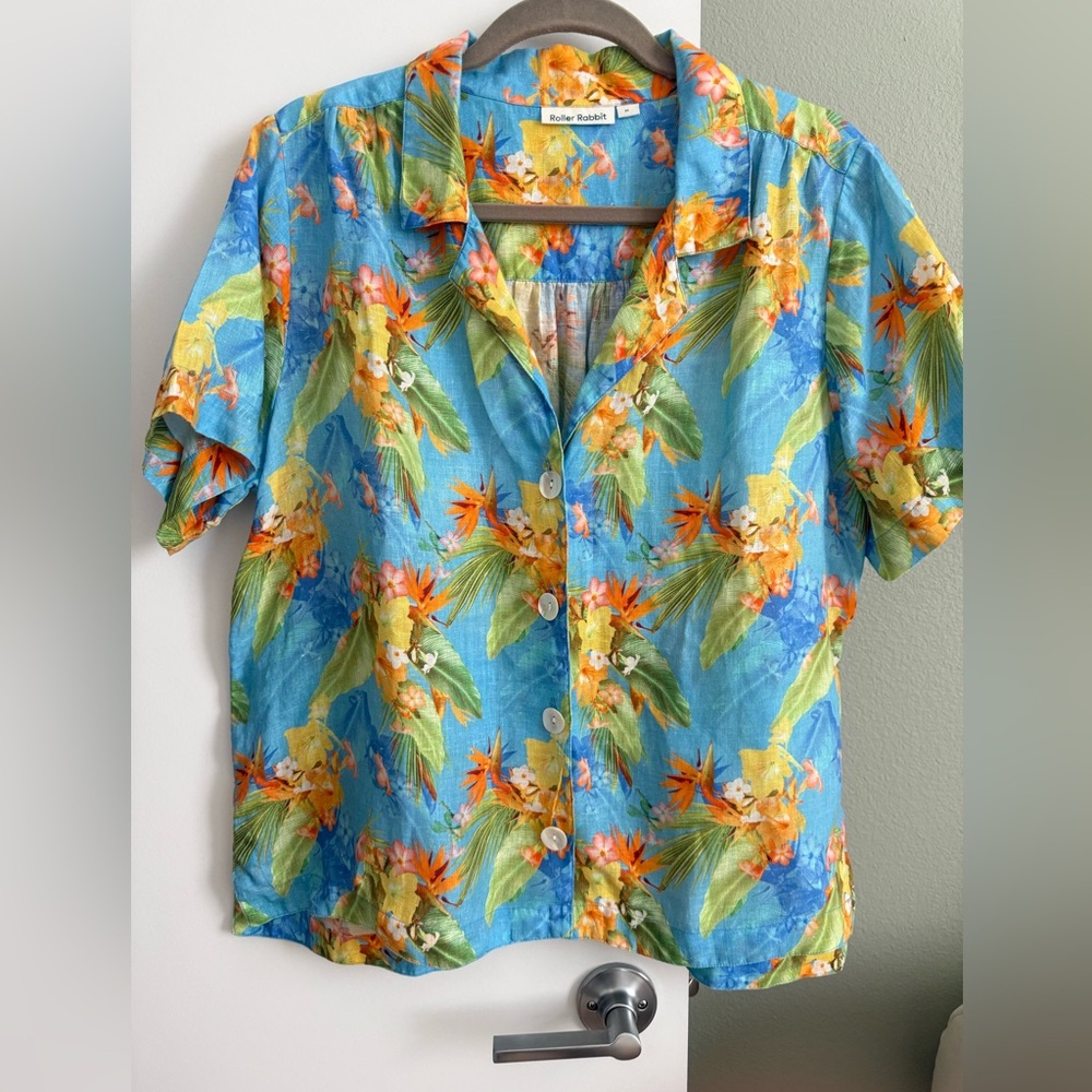 Roller Rabbit Linen Shirt Tropical Print Size Medium